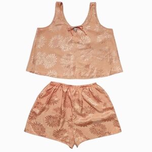 Vintage Victoria's Secret Satin Sunflower Two Piece Pajama Set 90's Floral SM